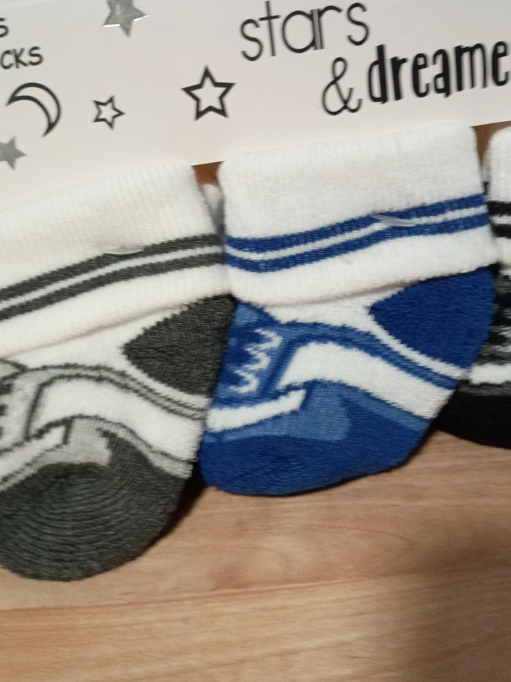 Baby Crew Socks - White with Blue, Black, Gray Accents